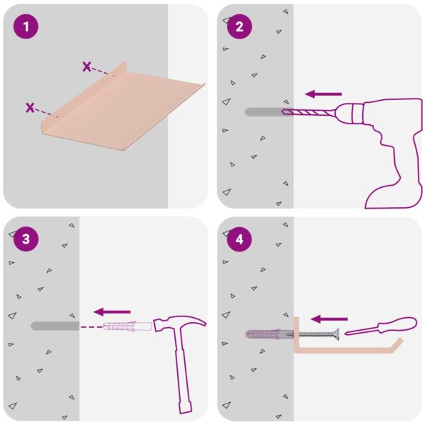 vidaXL Stenná polica s poličkou Nástenný 2 pcs Ružová 30 x 18 x 2,5 cm – Obrázok 10