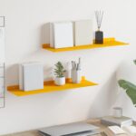 vidaXL Stenná polica s poličkou 2 pcs Horčicová žltá 60 x 18 x 2,5 cm