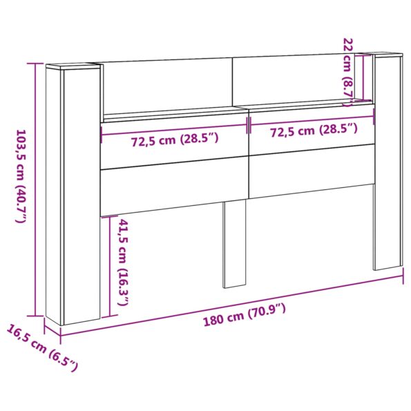 vidaXL Čelo postele so stroboskopom Sonoma 180 x 16,5 x 103,5 cm – Obrázok 13