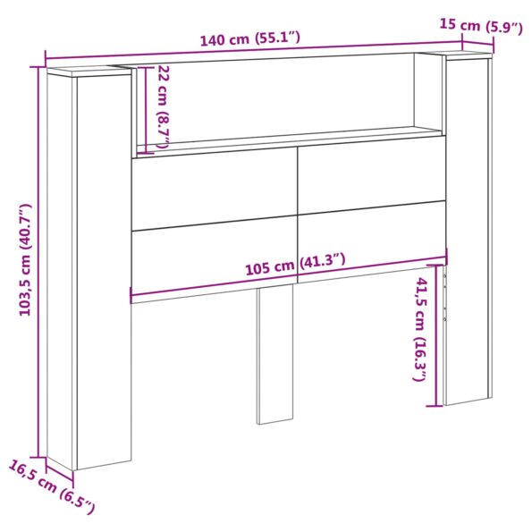 vidaXL Čelo postele so stroboskopom Údený Dub 140 x 16,5 x 103,5 cm – Obrázok 13