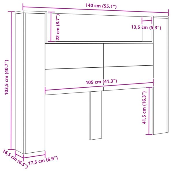 vidaXL Čelo postele so stroboskopom Čierny dub 140 x 16,5 x 103,5 cm – Obrázok 11