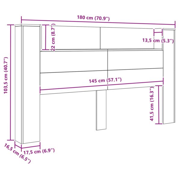 vidaXL Čelo postele so stroboskopom Čierny dub 180 x 16,5 x 103,5 cm – Obrázok 11