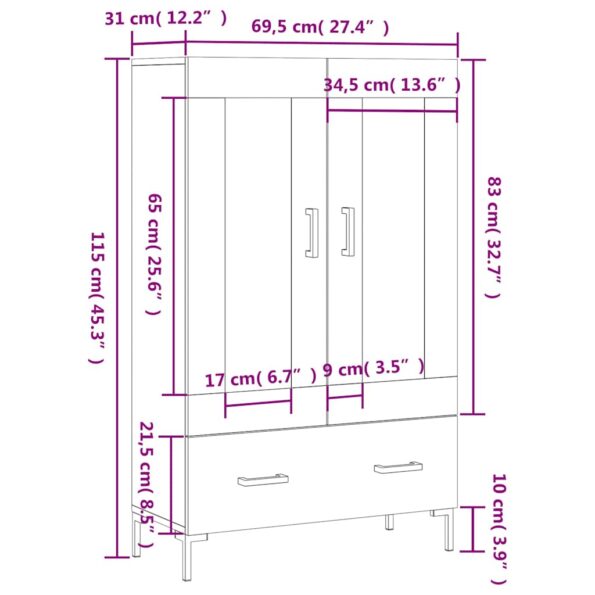 vidaXL Vysoká skrinka dub sonoma 69,5x31x115 cm kompozitné drevo – Obrázok 13