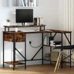 vidaXL Stôl so zásuvkou Dymová dub 120 x 79 x 86,5 cm Kompozitné drevo