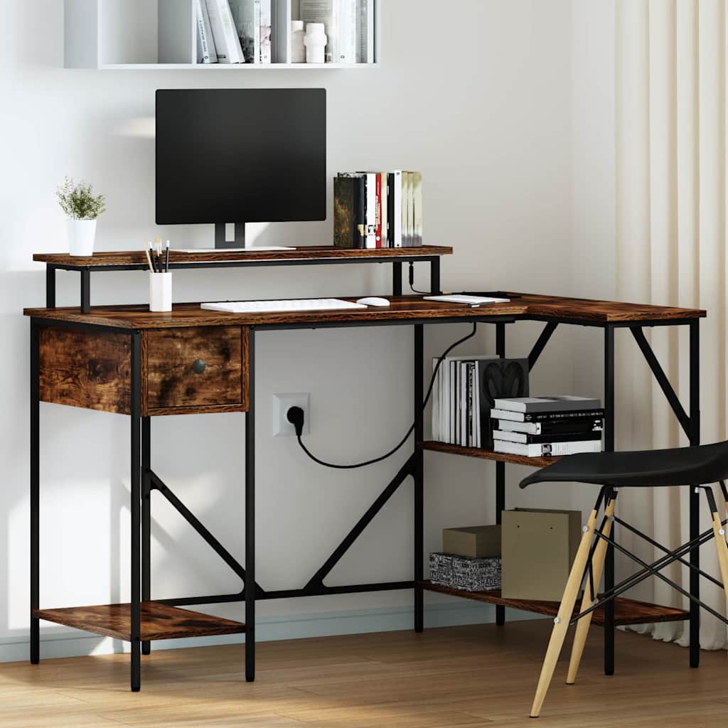 859402_1.jpg vidaXL Stôl so zásuvkou Dymová dub 120 x 79 x 86,5 cm Kompozitné drevo – Obrázok 1