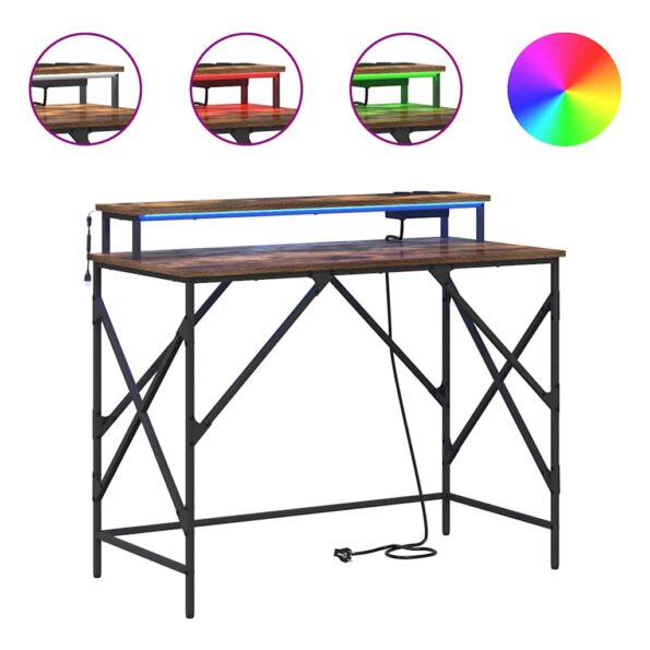 vidaXL Stôl so zásuvkou Dymová dub 120 x 79 x 86,5 cm Kompozitné drevo – Obrázok 4
