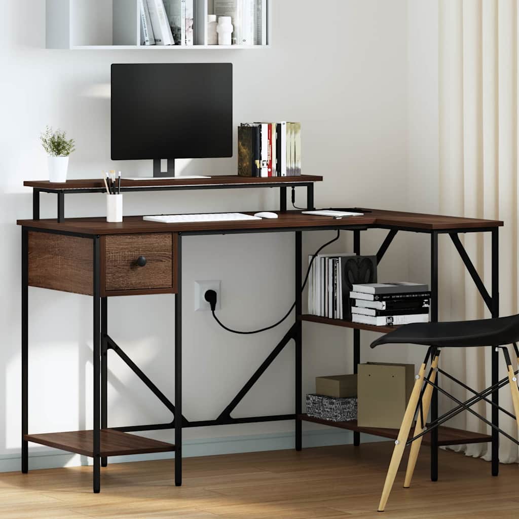 859404_1.jpg vidaXL Stôl so zásuvkou Hnedý dub 120 x 79 x 86,5 cm Kompozitné drevo – Obrázok 1
