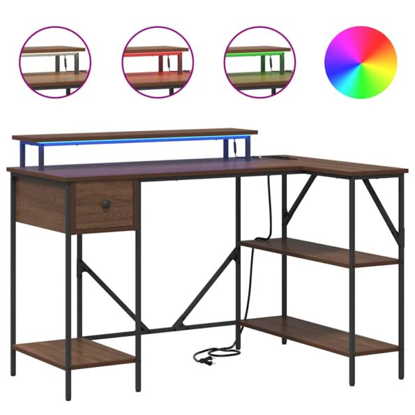 vidaXL Stôl so zásuvkou Hnedý dub 120 x 79 x 86,5 cm Kompozitné drevo – Obrázok 4