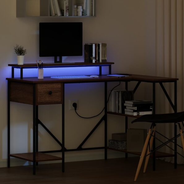 vidaXL Stôl so zásuvkou Hnedý dub 120 x 79 x 86,5 cm Kompozitné drevo – Obrázok 5