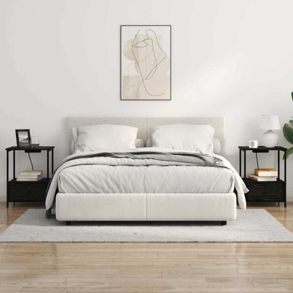 vidaXL Nočný stolík s nabíjacou stanicou Čierny dub Kompozitné drevo – Obrázok 4