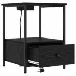 vidaXL Nočný stolík s nabíjacou stanicou Čierny dub Kompozitné drevo – Obrázok 5