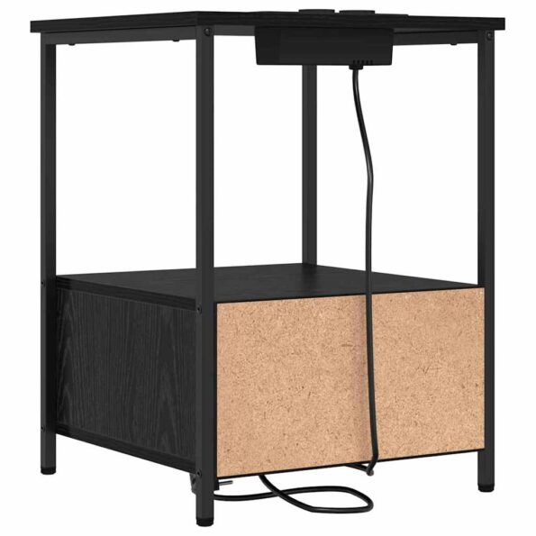 vidaXL Nočný stolík s nabíjacou stanicou Čierny dub Kompozitné drevo – Obrázok 8