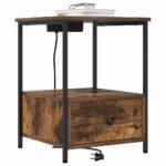 vidaXL Nočný stolík s nabíjacou stanicou so zásuvkou 2 pcs Tmavý dub – Obrázok 3