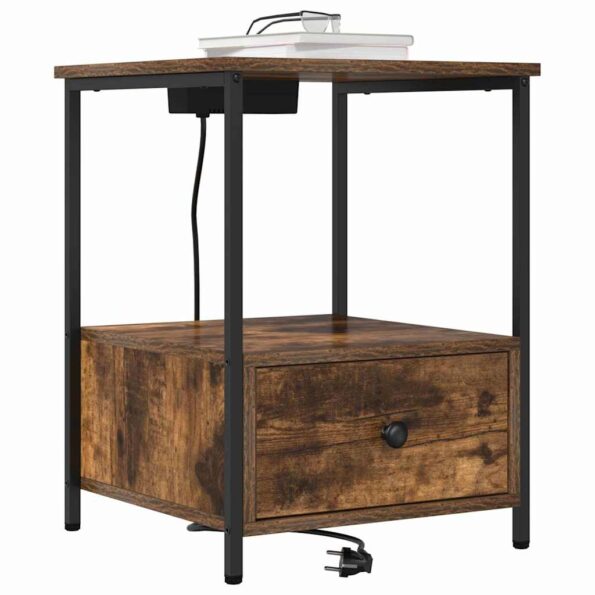 vidaXL Nočný stolík s nabíjacou stanicou so zásuvkou 2 pcs Tmavý dub – Obrázok 3