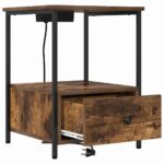 vidaXL Nočný stolík s nabíjacou stanicou so zásuvkou 2 pcs Tmavý dub – Obrázok 5