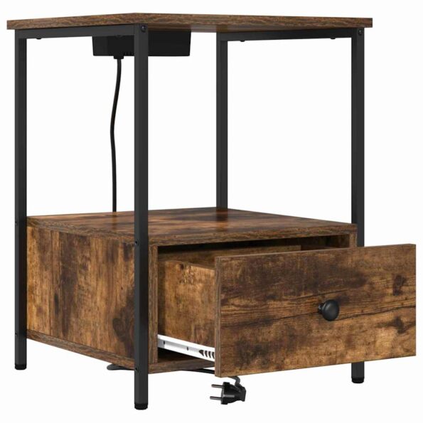 vidaXL Nočný stolík s nabíjacou stanicou so zásuvkou 2 pcs Tmavý dub – Obrázok 5