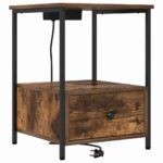 vidaXL Nočný stolík s nabíjacou stanicou so zásuvkou 2 pcs Tmavý dub – Obrázok 6