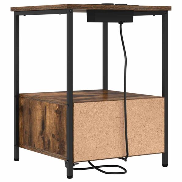 vidaXL Nočný stolík s nabíjacou stanicou so zásuvkou 2 pcs Tmavý dub – Obrázok 9