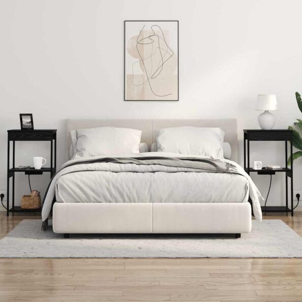 vidaXL Nočný stolík s nabíjacou stanicou Čierny dub Kompozitné drevo – Obrázok 4