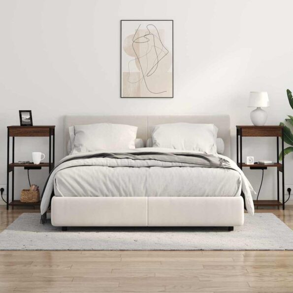 vidaXL Nočný stolík s nabíjacou stanicou Hnedý dub Kompozitné drevo – Obrázok 4