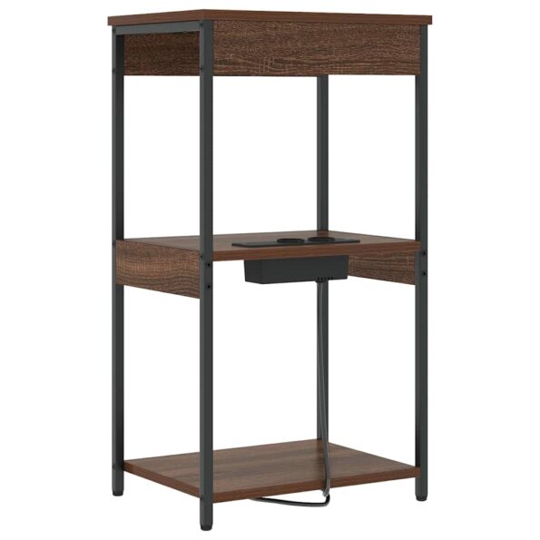 vidaXL Nočný stolík s nabíjacou stanicou Hnedý dub Kompozitné drevo – Obrázok 7