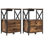 vidaXL Nočný stolík s nabíjacou stanicou so zásuvkou 2 pcs Tmavý dub – Obrázok 2