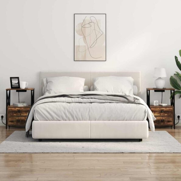 vidaXL Nočný stolík s nabíjacou stanicou so zásuvkou 2 pcs Tmavý dub – Obrázok 4