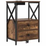 vidaXL Nočný stolík s nabíjacou stanicou so zásuvkou 2 pcs Tmavý dub – Obrázok 5