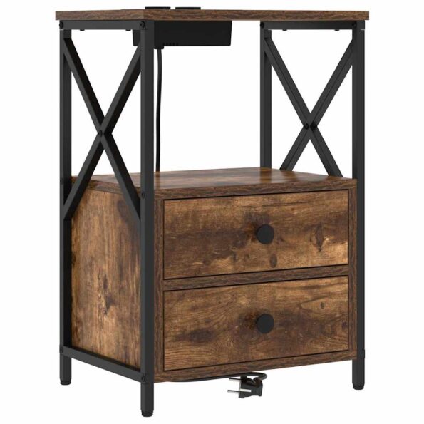 vidaXL Nočný stolík s nabíjacou stanicou so zásuvkou 2 pcs Tmavý dub – Obrázok 5