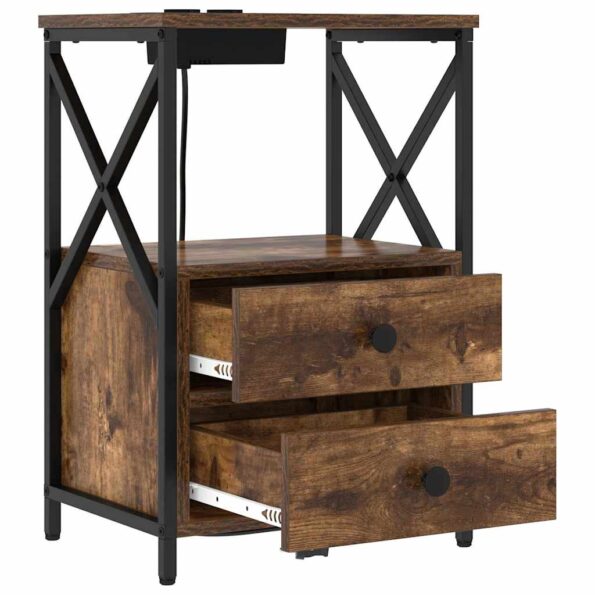 vidaXL Nočný stolík s nabíjacou stanicou so zásuvkou 2 pcs Tmavý dub – Obrázok 6