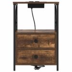 vidaXL Nočný stolík s nabíjacou stanicou so zásuvkou 2 pcs Tmavý dub – Obrázok 7