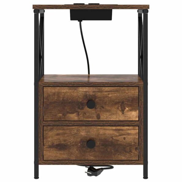 vidaXL Nočný stolík s nabíjacou stanicou so zásuvkou 2 pcs Tmavý dub – Obrázok 7