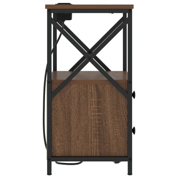 vidaXL Nočný stolík s nabíjacou stanicou Hnedý dub Kompozitné drevo – Obrázok 7