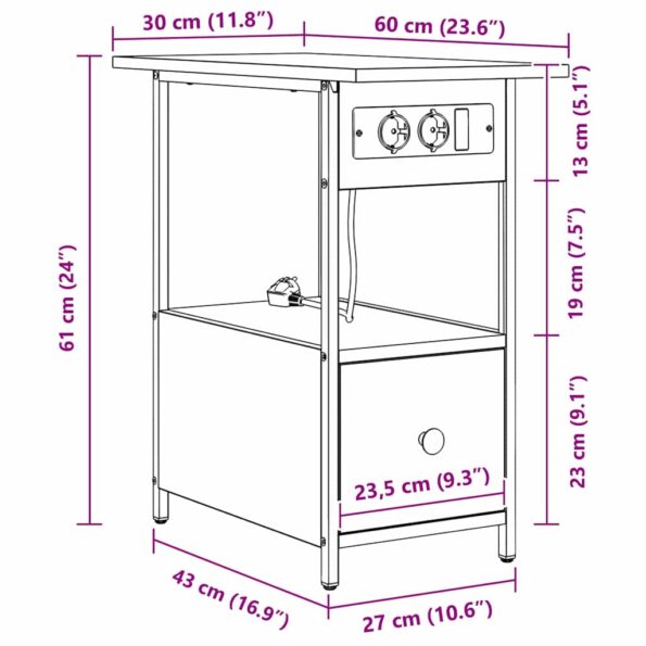vidaXL Nočný stolík dub sonoma 60 x 30 x 61 cm Kompozitné drevo – Obrázok 12