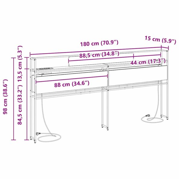 vidaXL Úložné čelo Sivý dub sonoma 180 cm Kompozitné drevo – Obrázok 13