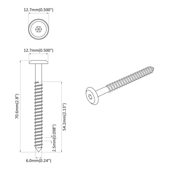 vidaXL Drevo skrutky 2 pcs Strieborná M6 x 70 mm Oceľ – Obrázok 6