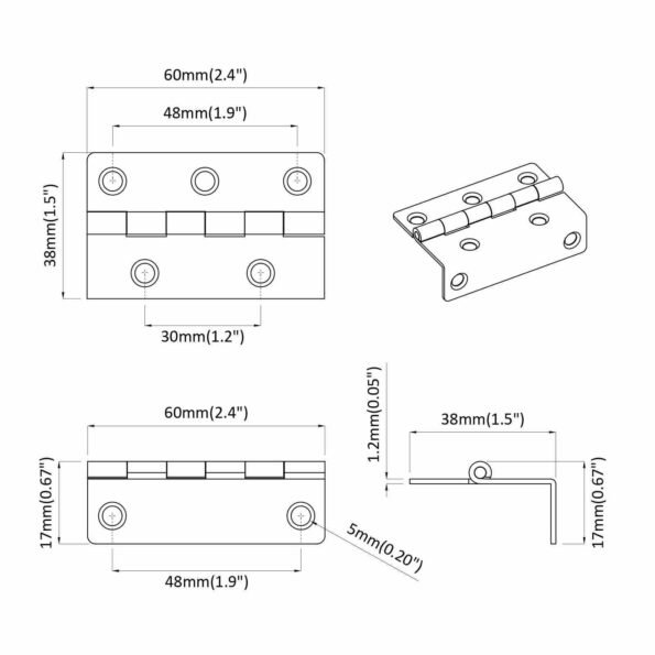 vidaXL Pánt 2 pcs Čierna 38 x 17 x 60 mm Železo – Obrázok 9