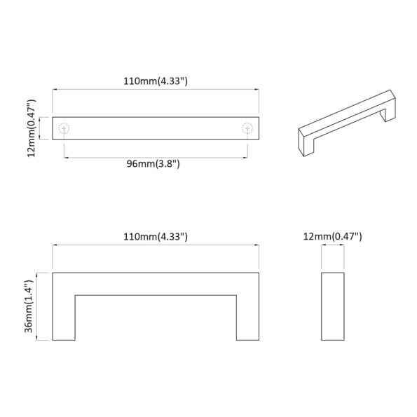 vidaXL Rukoväť nábytku 12 pcs Čierna 110 x 12 x 36 mm Železo – Obrázok 7