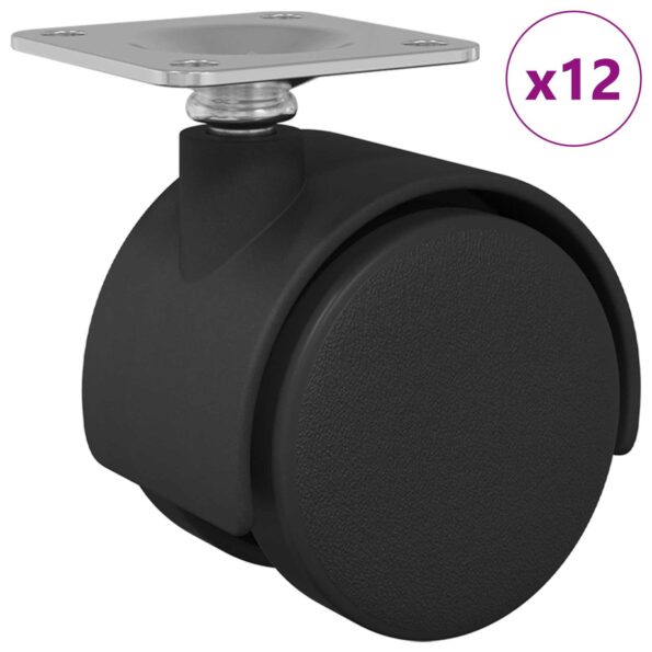 vidaXL Otočné koliesko 12 pcs Čierna 39,5 x 39,5 x 37,8 mm Železo a PP – Obrázok 2
