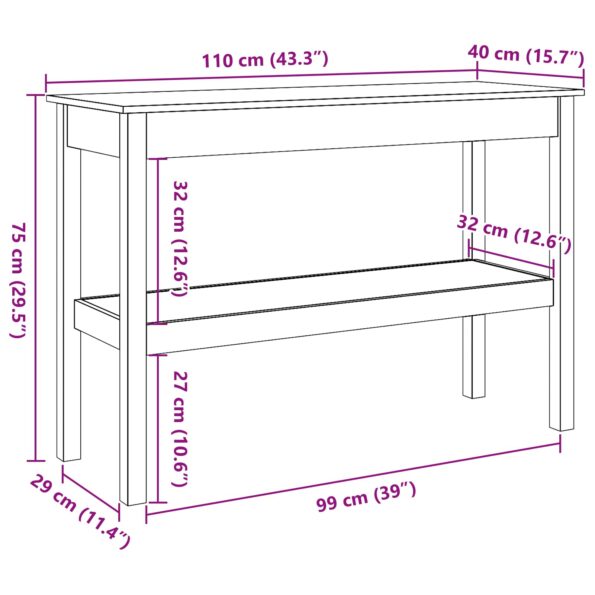 vidaXL Konzolový stôl Vosková hnedá 110 x 40 x 75 cm Masívna borovica – Obrázok 10