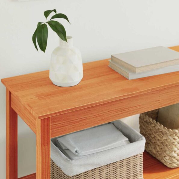 vidaXL Konzolový stôl Vosková hnedá 110 x 40 x 75 cm Masívna borovica – Obrázok 4