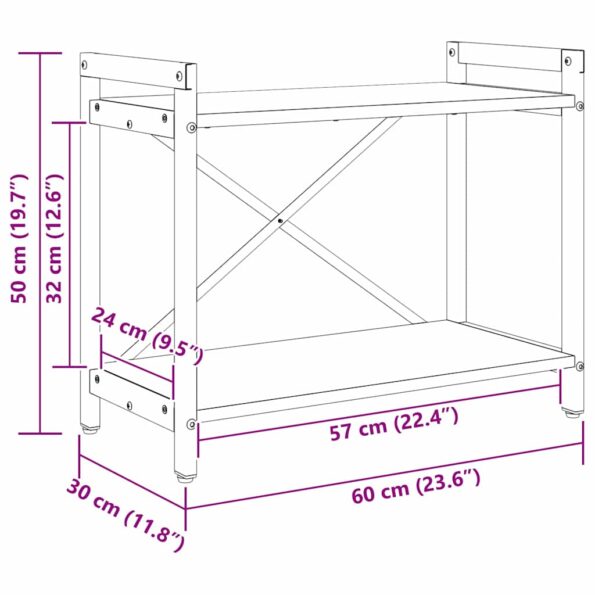 vidaXL Knižnica dub artisan 60 x 30 x 48.5 cm MDF a oceľ – Obrázok 12