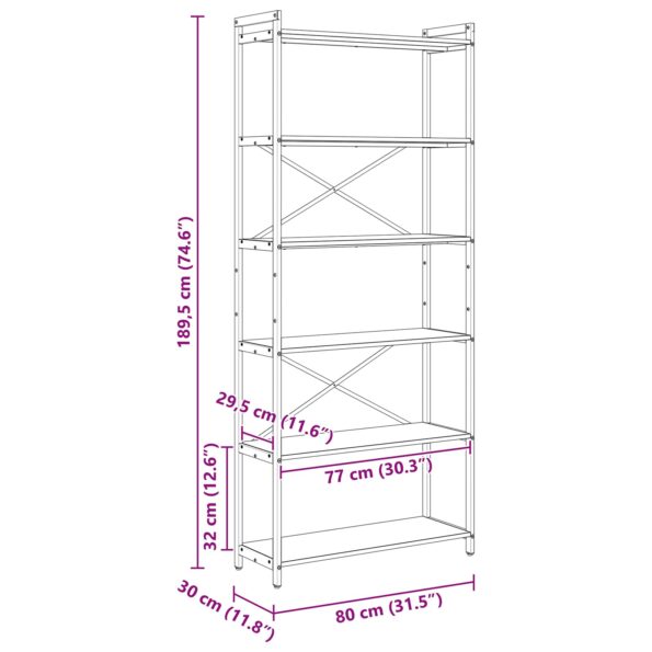 vidaXL Knižnica dub artisan 80 x 30 x 188 cm Kompozitné drevo – Obrázok 11