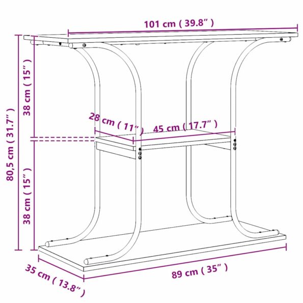 vidaXL Konzolový stôl Dymová dub 101 x 35 x 80,5 cm Kompozitné drevo – Obrázok 12