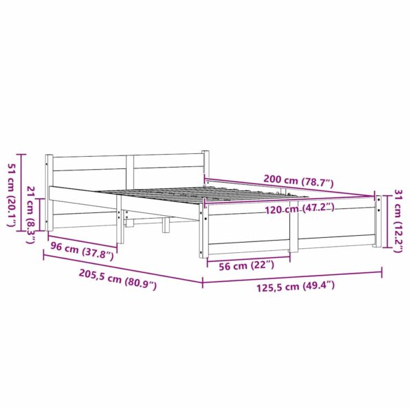 vidaXL Rám postele Voskovo hnedá 120 x 200 cm Borovicový masív – Obrázok 11