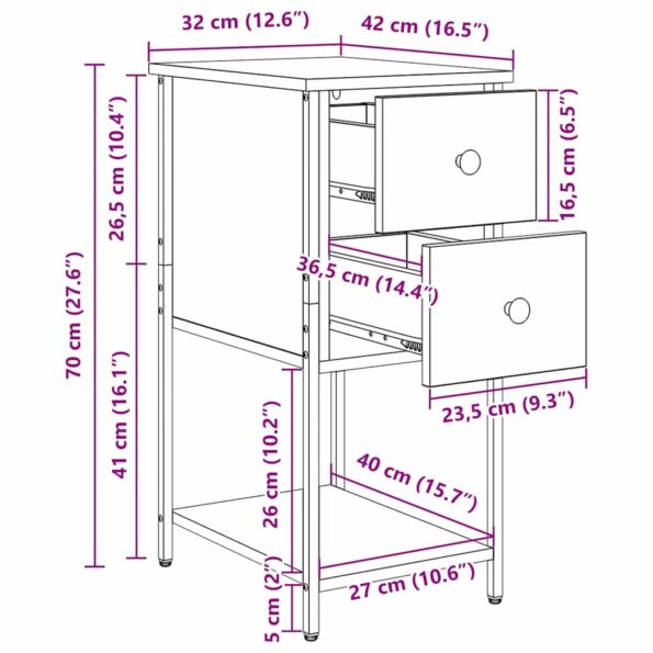 vidaXL Nočný stolík so zásuvkou 2 pcs dub artisan 32 x 42 x 70 cm – Obrázok 13