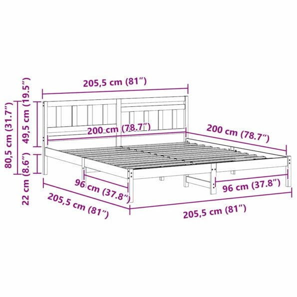 vidaXL Rám postele Voskovo hnedá 200 x 200 cm Borovicový masív – Obrázok 8