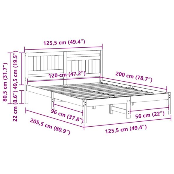 vidaXL Rám postele s čelnou doskou Biela 120 x 200 cm Borovicový masív – Obrázok 8