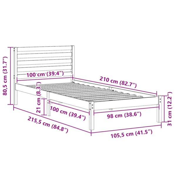 vidaXL Rám postele s čelnou doskou Hnedá 100 x 210 cm Borovicový masív – Obrázok 9