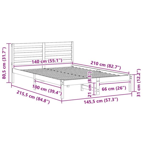 vidaXL Rám postele s čelnou doskou Hnedá 140 x 210 cm Borovicový masív – Obrázok 9